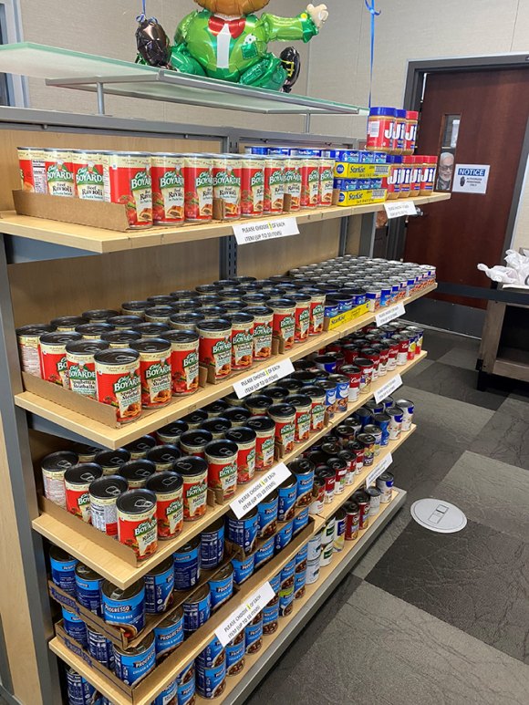 Fully stocked shelves at the West Hills College Lemoore Golden Eagle Food Pantry which opened on March 16.